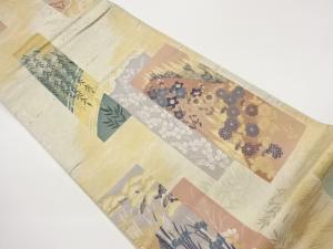 短冊に秋草・橋・山模様織出し袋帯